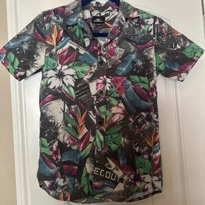 O’Neill Tropical Button-Up Shirt - Size M (Kids) - Floral Collage Print